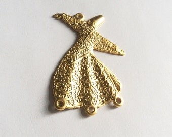 1 pc Matte 22K Gold Plated Base Whirling Dervish Sufi Pendant- SUFI 75x50mm-(017-045GP)