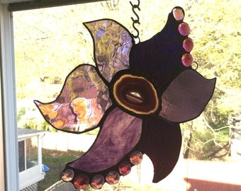 Purple Brazilian Agate Slice stained glass Flower art