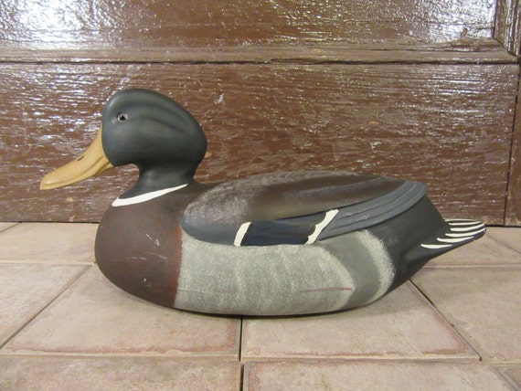 Beautiful hand carved wood duck decoy Mallard Duck carved