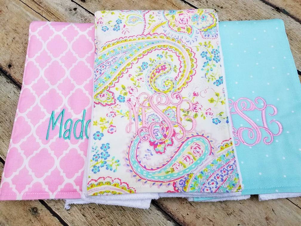 Monogrammed Burp Cloth Baby Gift Set of 3 Personalized Burp