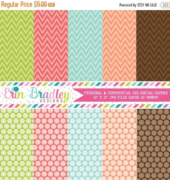 50% OFF SALE Digital Paper Pack Commercial Use Chevron Patterns and Polka Dots Il_570xn