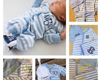 2 piece striped monogrammed baby boy gift set. Baby Boy Gift Set. 0-6 month only.