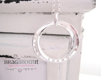 Intertwined Rings . Personalized Jewelry . Hammered . Hand Stamped Personalized Necklace . Intertwined by Brag About It