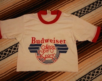 Vintage Budweiser college super sports crop top ringer shirt xs