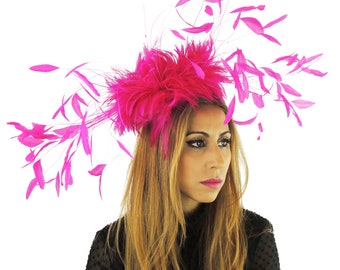 Eagle - Magenta Cerise Pink Fascinator Kentucky Derby or Wedding Hat With Headband