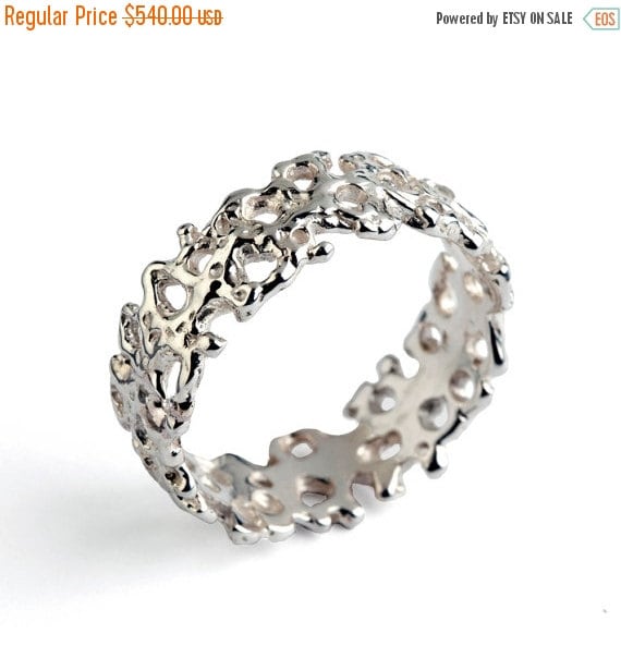  SALE  20 OFF CORAL 14k White Gold Wedding  Band Unique by 