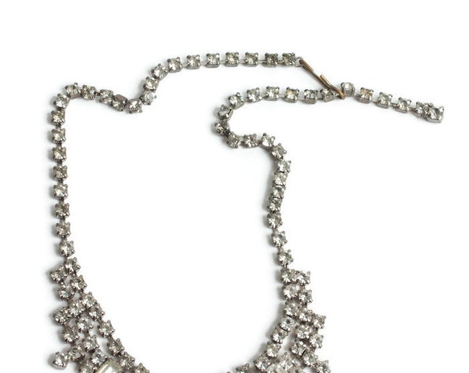 Clear Rhinestone Necklace Wedding Prom Pageant Chatons Baguettes Princess Style Vintage