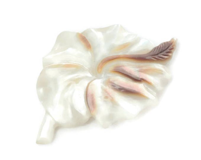 Carved Mother of Pearl Brooch Flower Shaped Vintage