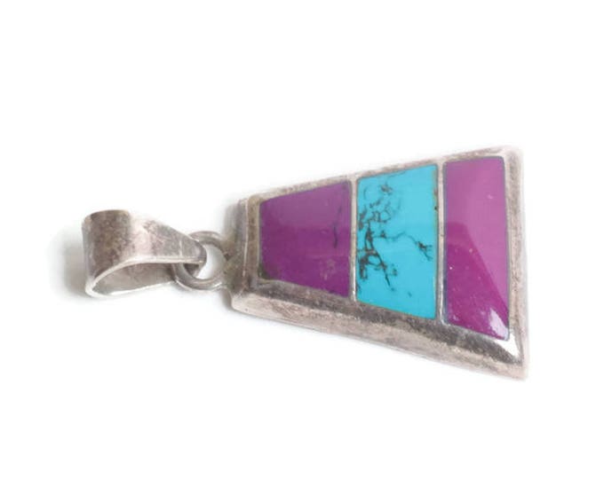 Sugilite and Turquoise Sterling Pendant Taxco Mexico Vintage