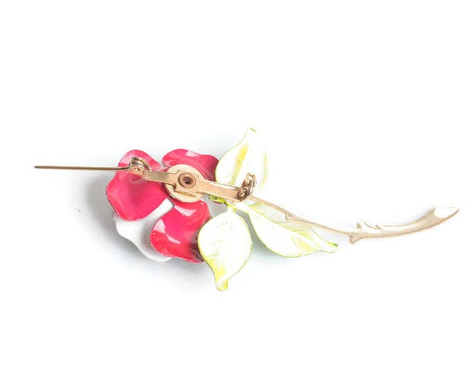 Red White and Blue Enameled Flower Brooch Vintage