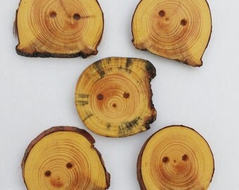 Five Handmade Wood Buttons, Salvaged Pine Buttons, Rustic Tree Slice Buttons