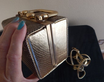 whiting and davis ,gold purse, box purse, vintage handbag,