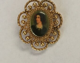 Vintage Victorian Revival Porcelain Portrait Brooch