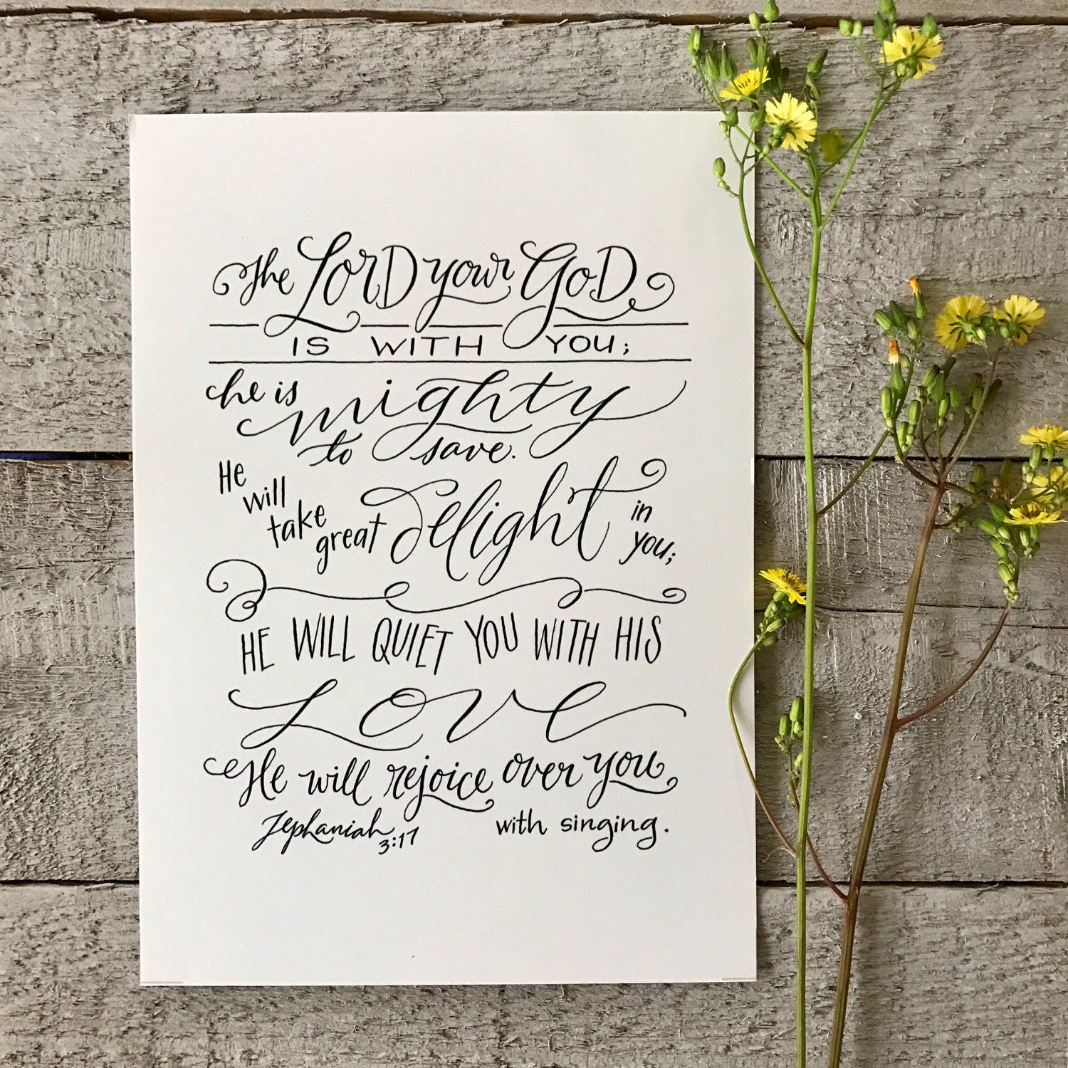 Zephaniah 3:17 Hand-Lettered Scripture Print Bella