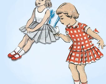 1950s Vintage Advance Sewing Pattern 5616 Cute Toddler Girls 2 Pc Dress Size 4