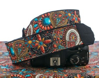 Faux Beaded Southwestern Camera Strap, Tribal, dSLR Camera Strap, Pocket, SLR, Native American Inspired, Canon, Nikon, Photography, 209