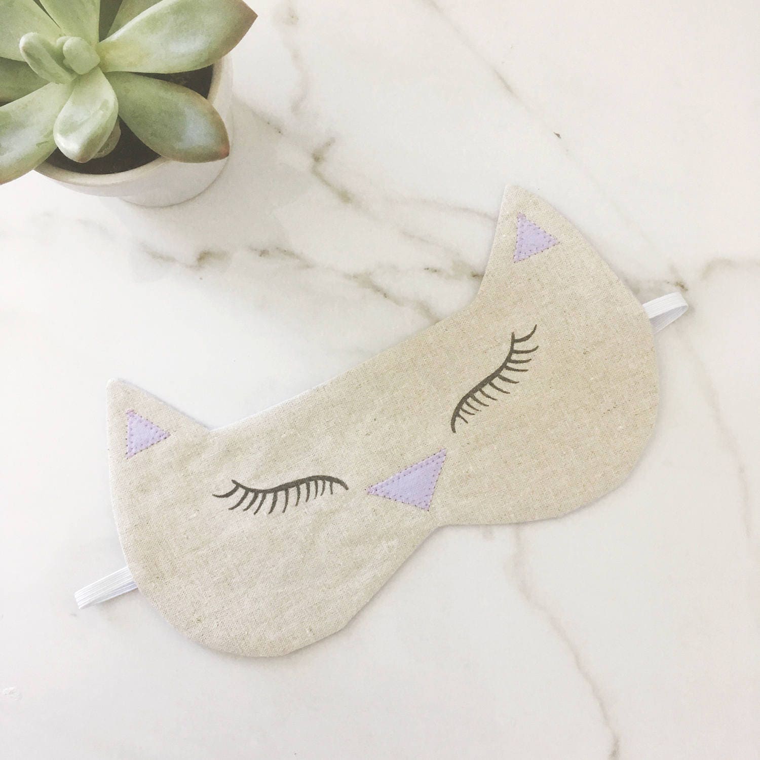 Lilac Kitty Sleep Mask // Cat Sleeping Mask // Natural Linen