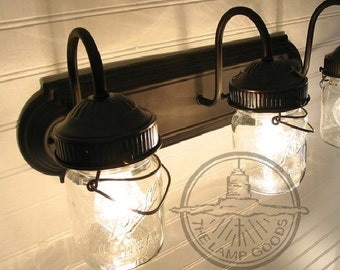 MASON JAR LIGHT Vintage Pint Bathroom Wall Sconce - Flush Mount Lighting Fixture of Mason Jar Ceiling Kitchen Farmhouse Rustic by LampGoods