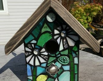 Stained Glass Mosaic Birdhouse FRONT ONLY made to order, Custom design
