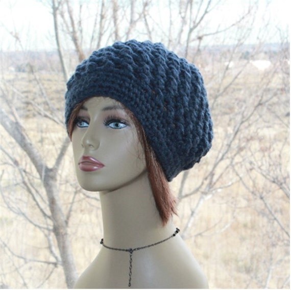 Items similar to Womens Crochet Hat, crochet Denim Blue beanie, womens