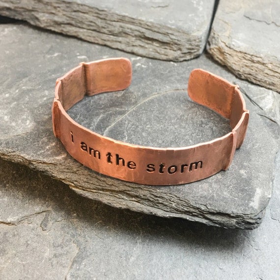 I AM THE STORM hammered copper cuff bracelet with