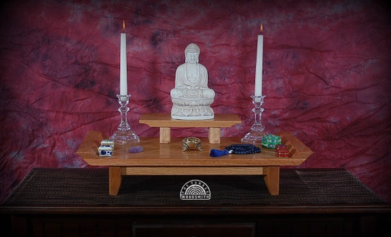 Oak table top meditation altar with a by theyankeewoodsmith