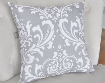 Decorative Pillow Covers, Storm Gray Pillow Cover, Gray Pillows, Zipper Throw Pillow Cover, Damask Grey Nursery Cushion Covers Gray Pillows