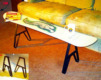 Snowboard Coffee Table Metal Legs or Snowboard Bench Legs 15.75 inch(40cm) High, 4.5 inch(11.5cm)Top Plate, Unpainted 2 Legs.