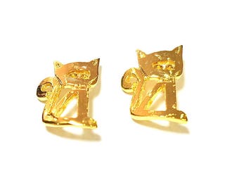 Gold Charms Gold Plated Cat Charms 24K Gold Plated Brass (19x14mm) G7389