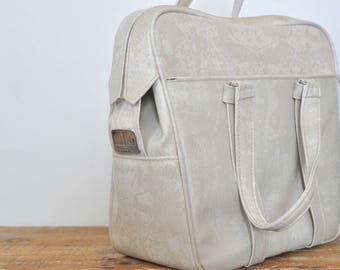 Vintage Samsonite Silhouette White Carry On Bag Marbled Cream Off White Overnight Tote Vegan Vinyl