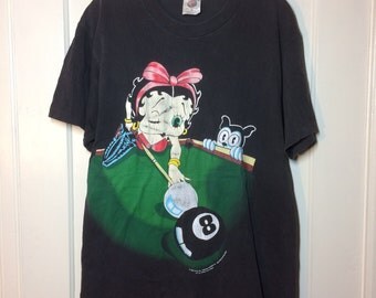 Vintage 1990's Betty Boop Pool Shark Full Print Character T-shirt size Large 21x30, 1994 pub bar drinking faded all cotton oversized