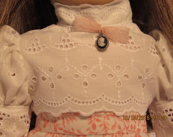 Handcrafted victorian set with a skirt in peach and blouse fits 18 inch dolls