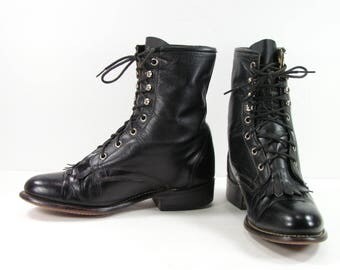 vintage ankle cowboy boots womens 7.5 B M black Laredo vintage western leather ropers paddock