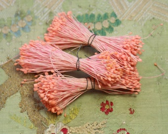 lot of 3 antique vintage blush pink shade colored buds millinery stamen fine tiny unique flower ribbonwork projects