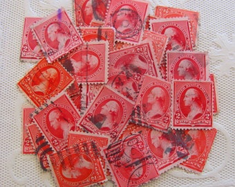 Red Letter Day 50 Vintage George Washington 2cent Carmine Postage Stamps Red 1890s 18th Century Colonial President Valentine Love Philately