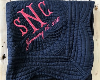Navy Blue Baby Quilt - Personalized Blanket - Blue Nursery Decor - 36 x 46 - Monogram Quilt - New Baby Gift