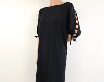 VINTAGE Black Shift Dress Cutout Sleeves