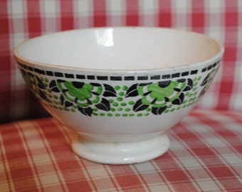 Vintage FRENCH Cafè au lait BOWL DIGOIN Art Decò style Green