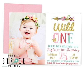 WILD ONE Invitation WILD one first birthday invitation Tribal Arrow Boho Dreamcatcher Teepee Invitation First Birthday Arrow Invitation gold