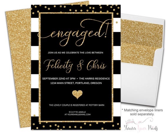 Engagement Invitation, Engagement Party Invitation, Bridal Shower Invitation, Wedding Shower Invitation, Gold Glitter, Wedding Shower Il_570xn