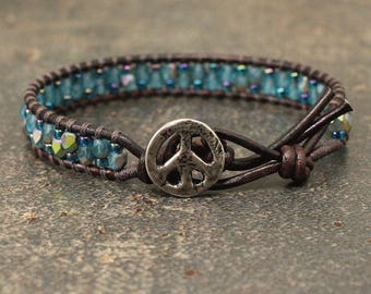 .925 Sterling Silver Peace Sign Charm Cuff Bangle Bracelet – 6.75" Hook Closure