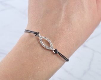 Evil Eye Bracelet, cz Rhinestone Pave Eye Bracelet, leather bracelet, best friend gift, minimalist jewelry, best friend bracelet