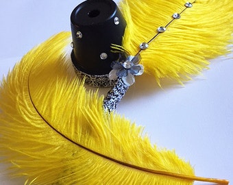 Yellow Ostrich Feather Pen with Rhinestones / Wedding Signing Pen / Guest Book Pen (Custom Colors Available)