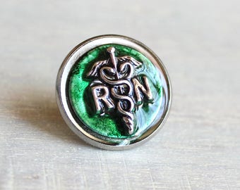 forest green nurse pin, nursing pin, registered nurse, rn pin, tie tack, graduation gift, nurse gift, nurse graduation, rn graduation