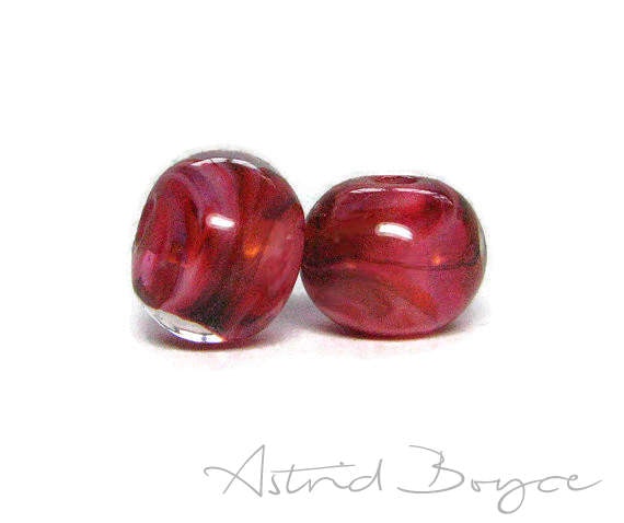 Rose Petals Artisan Lampwork Bead Pair - Gorgeous Deep Pinks and White over Clear Glass like Rose Flower Petals - Pretty with Brown Leather