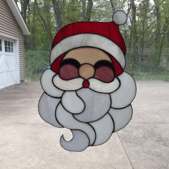 Stained Glass Christmas Santa Claus Panel Suncatcher