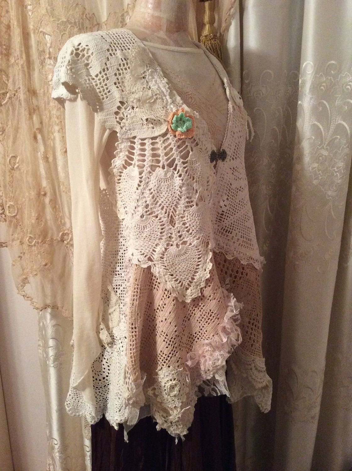 Handmade Doily Vest crochet doily dress cover lagenlook easy