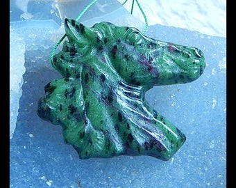 New,Carved Ruby And Zoisite Horse Head Pendant Bead,43x40x8mm,27.5g