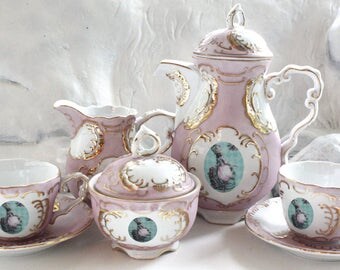 Marie Antoinette Tea Set, 7 Pieces, Chic Tea Set, Marie Antoinette Teacup, Customizable Tea Set, Shabby Chic Teacup, Kitsch Tea Set
