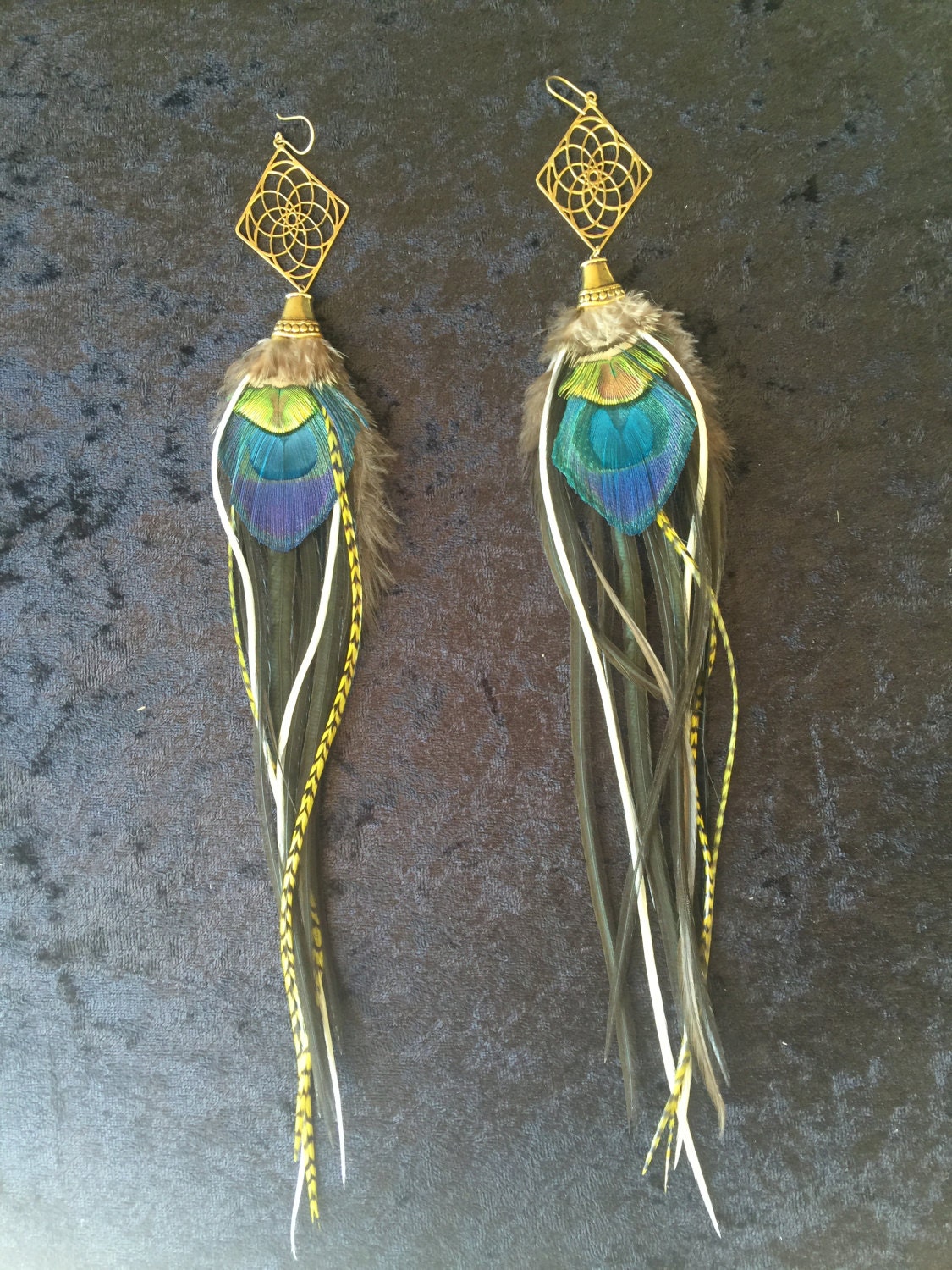Long Feather Earrings Peacock Earrings Feather Earrings